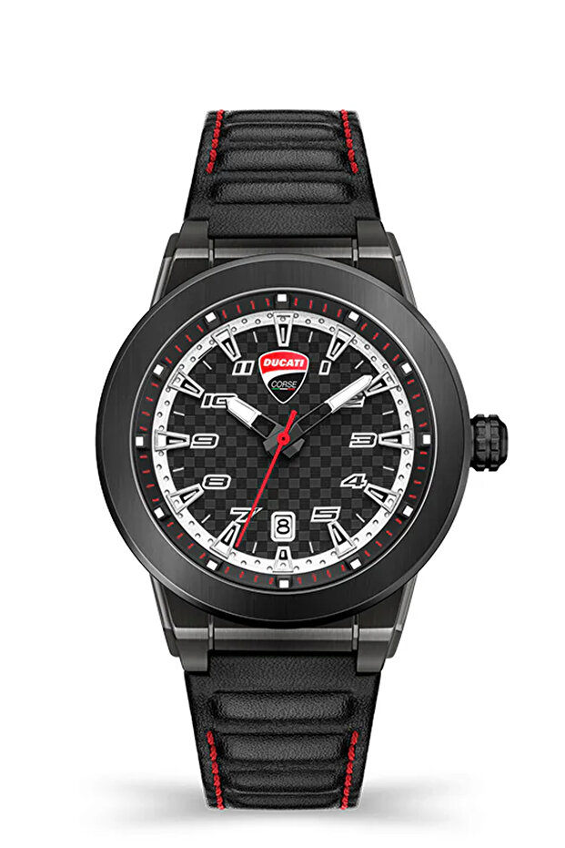 Campione Analog Leather Strap Watch DTWGB2019401 - 45 Mm - Black