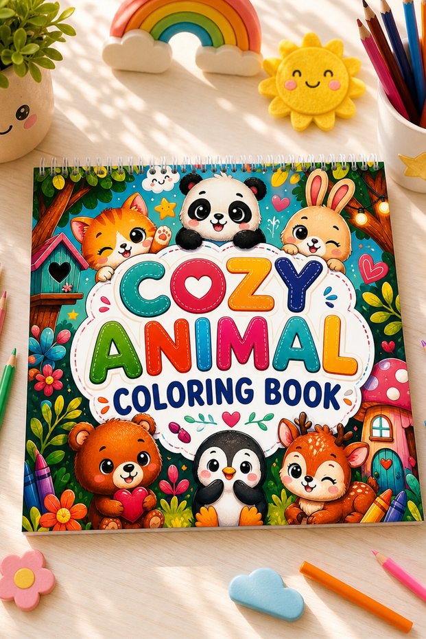 Cozy Animal Coloring Book – Cute Animals/20 Images/Relaxing Coloring/Adult & Children/Coloring Book/21X21 cm