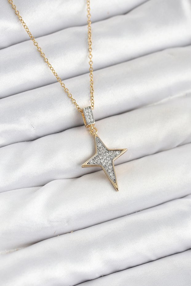 316L Steel Chain Gold Color Polar Star Model Zircon Stone Women's Necklace