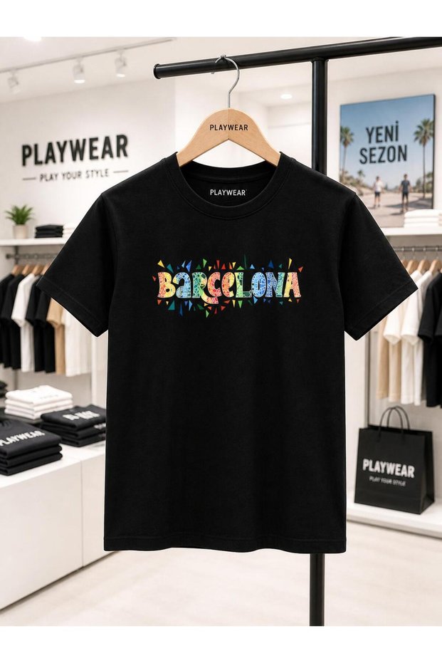 Barseleno Black Chest Printed 100% Cotton Oversize Loose Regular Fit Crew Neck T-Shirt