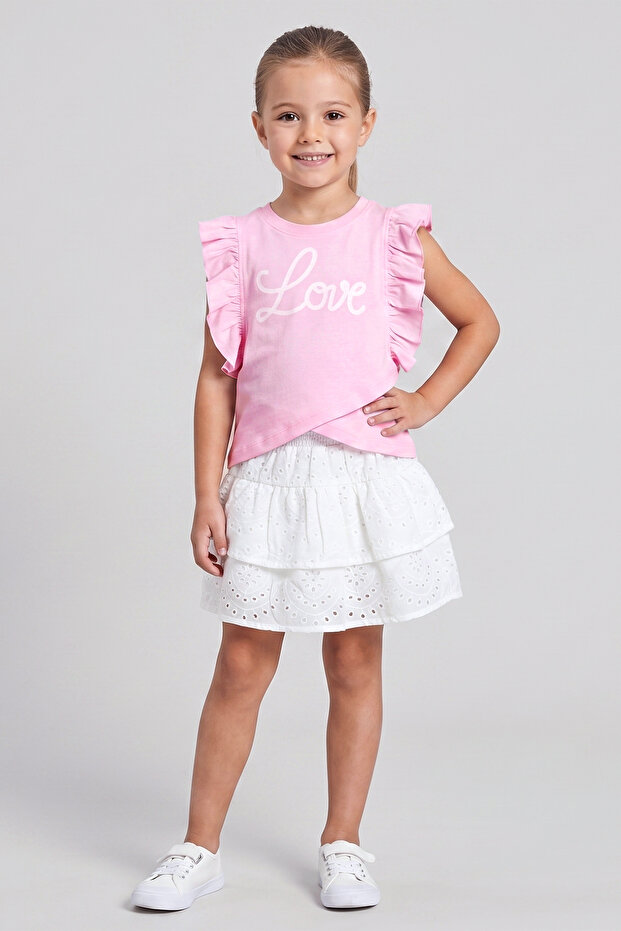 Girl's Ruffle Detailed Embroidered Skirt Set