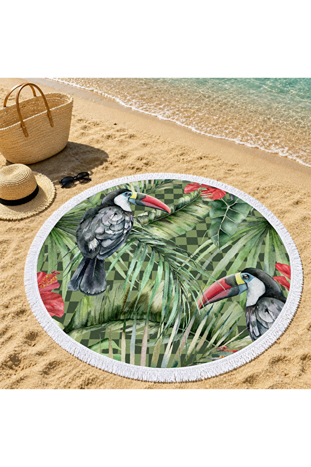 Green Tropical Forest and Toucan Patterned 150 cm Round Beach Towel