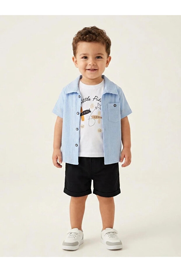 Blue Shirt - Shorts 3-Piece Baby Boy Set