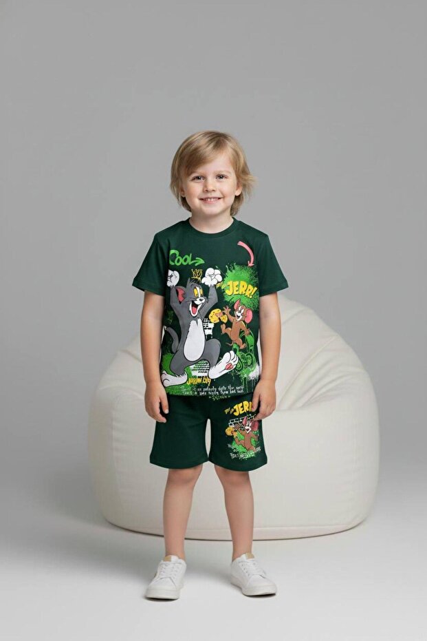 Pjkskt Tom&Jerry Patterned Shorts Boys' Short Sleeve Set 6619