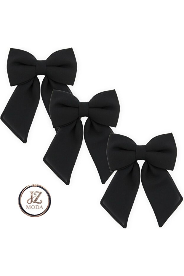 Set of 3 Black Chiffon Bow Automatic Clip Hairpins - Ribbon Hair Accessory with Different Color Options