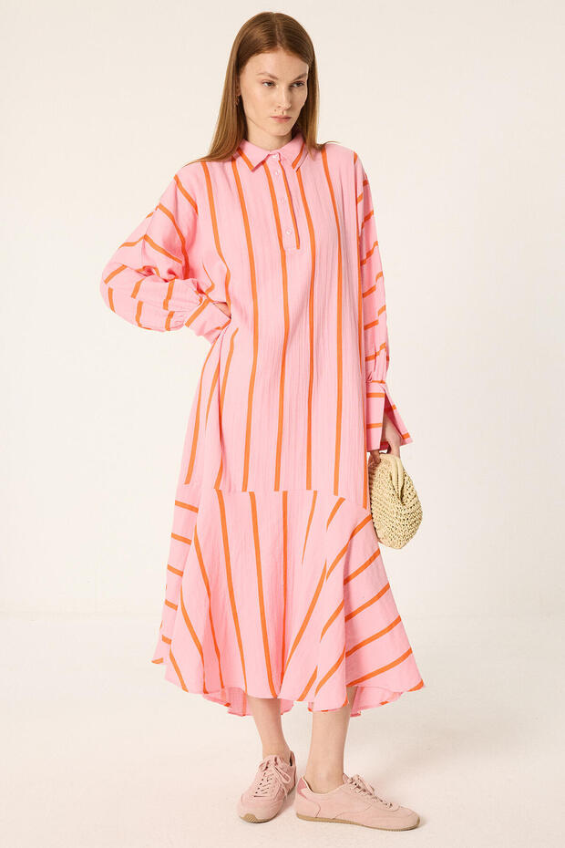 Contrast Striped Muslin Dress
