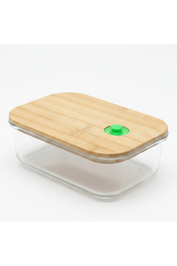Rectangular Glass Food Storage Container with Natural Bamboo Lid – Eco-Friendly Design – 17 × 12 cm