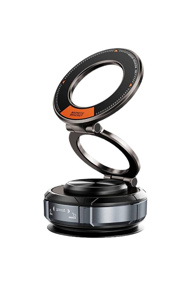 Black Strong Magnetic Car Phone Holder Foldable Design 90° Adjustable Vacuum Mount for Car/Desk/Bath
