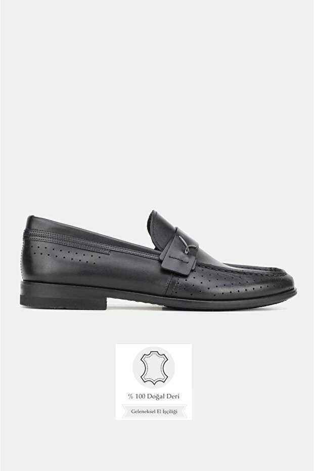 Men's Black Genuine Natural Leather Loafer Shoes, Size 39-45