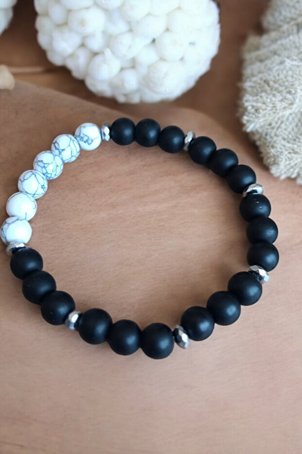 Patterned Turquoise Stone Matte Onyx Stone Men's and Women's Bracelet