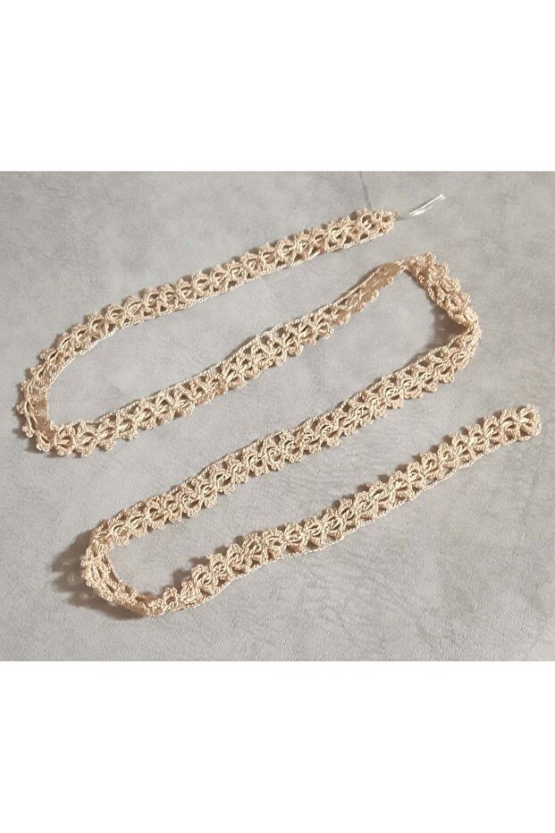 Handcrafted Beige Cotton Lace, Hand Knitted Stripes, Crochet 1.5X90Cm