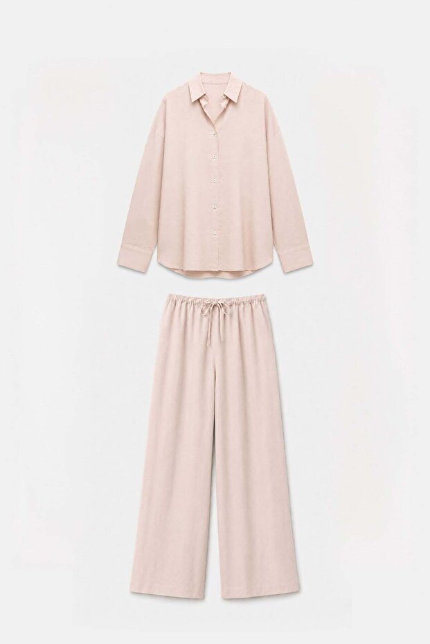 Powder Linen Blend Women's Shirt and Pants Set