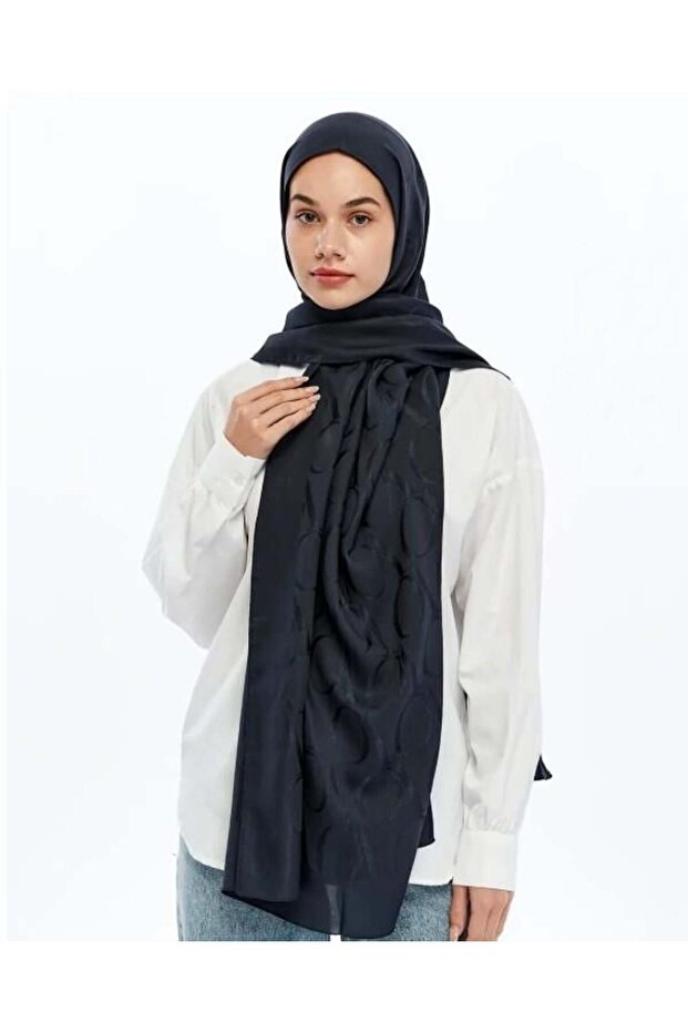 Alia Shawl - Vo Motif Pattern - Navy Blue
