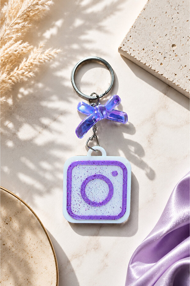 Nfc-Enabled Purple Bow Logo Keychain – Handmade Bag/Key Accessory with Glitter