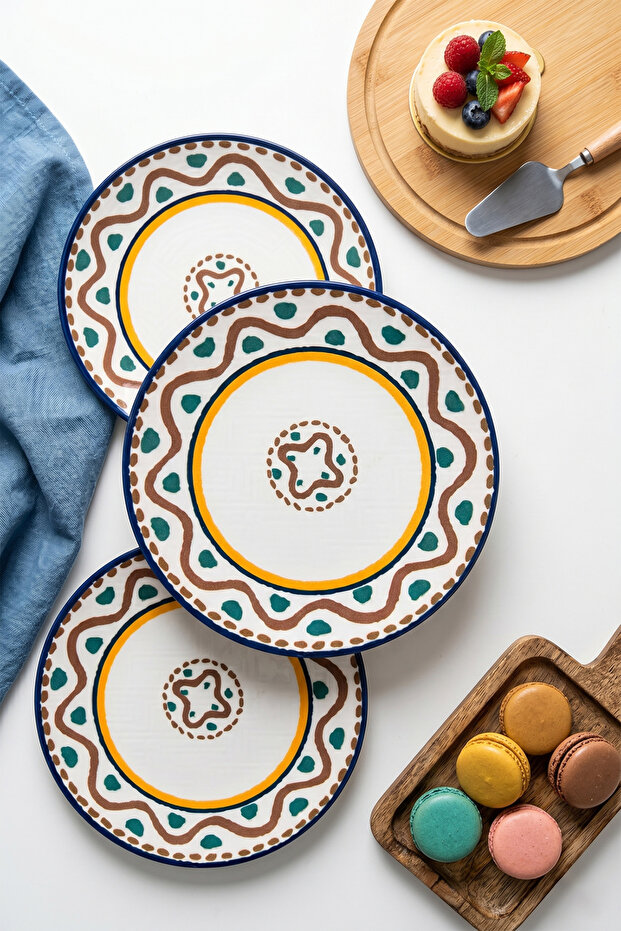 Nostalgic Motifs (6 Pieces, 20 cm) Colorful Cake and Dessert Plate Set