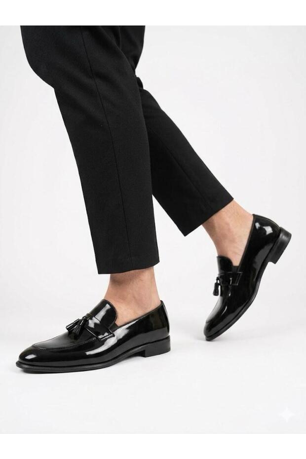 Men's Black Patent Leather Genuine Leather Loafer Shoes