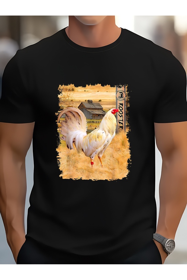 Retro rooster pattern T-shirt - 1