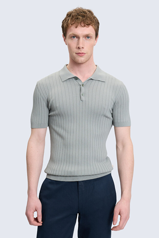 Khaki Regular Fit Polo Neck Rayon T-Shirt