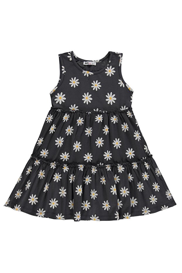 Daisy Patterned Dress for 6-9 Years - Gray