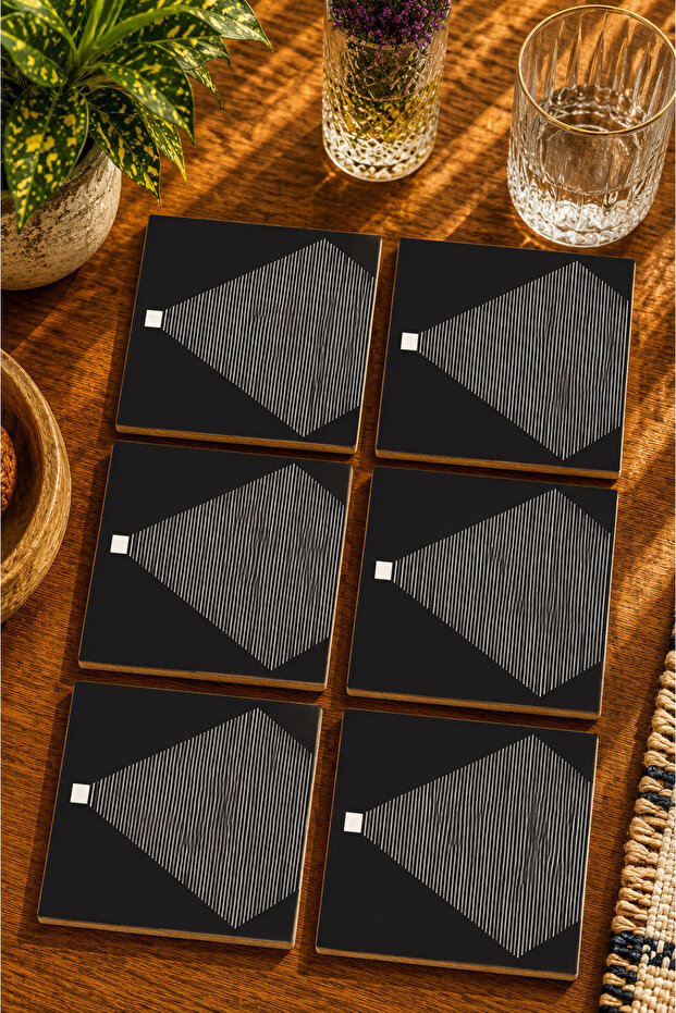 Black - White Optical Illusion Modern Design Set of 6 Coasters - Uv Printing Mdf - 10X10 cm