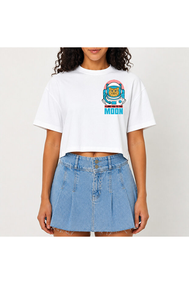 Crop T-Shirt White Printed Relaxed Fit Raw Cut Basic Short Tshirt