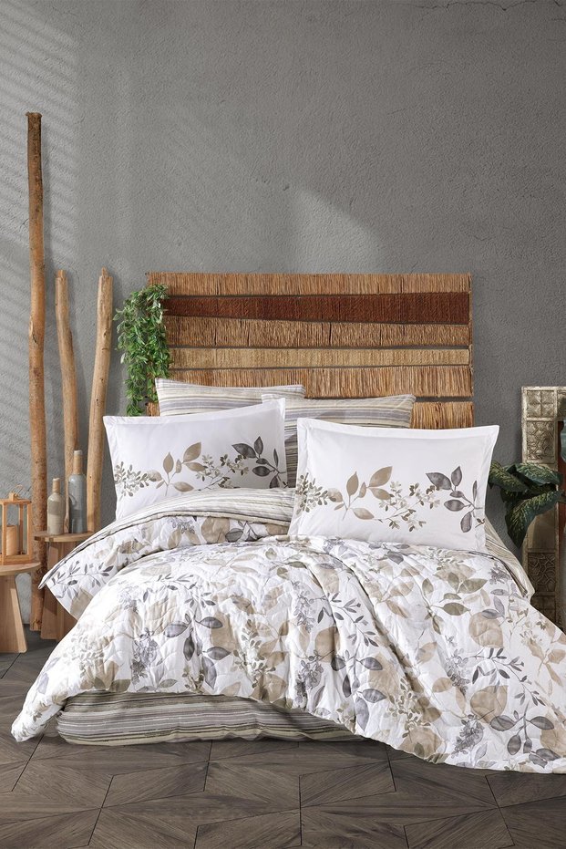Clasy Double 4 Season Quilted Duvet Cover Set Azura Beige