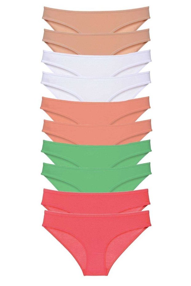 Glb-Stl41414 10 Pieces Super Eco Set Lycra Women's Slip Panties Skin White Powder Green Fuchsia