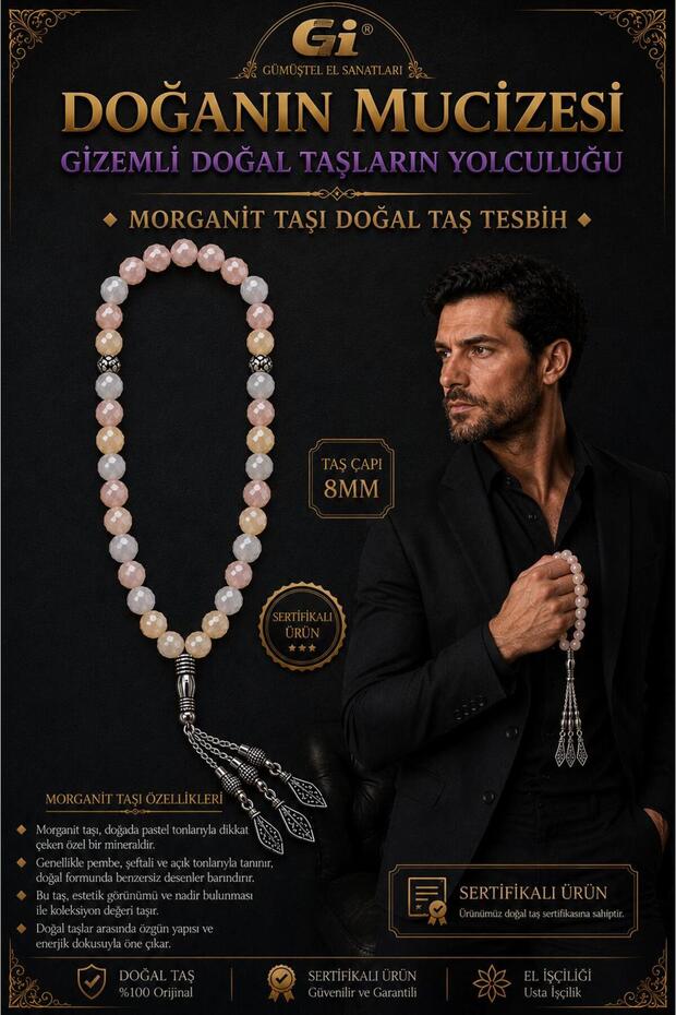 Certified Morganite Natural Stone Prayer Beads