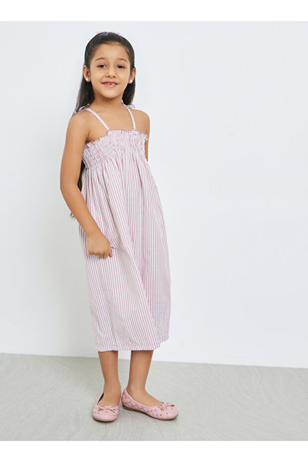 Girls Striped Smocked Wide Leg Jumpsuit