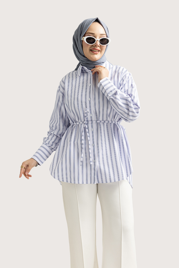 6508 - Stylish Comfortable Tie-Dye Detailed Woven Soft Poplin Fabric Women's Peach Shirt