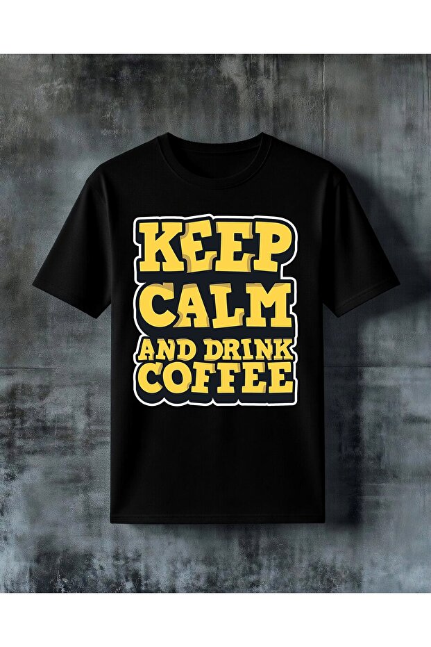 تي شيرت كبير الحجم مطبوع عليه Keep Calm Coffee