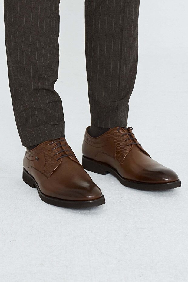 Tan Genuine Leather Lace-Up Men's Classic Shoes
