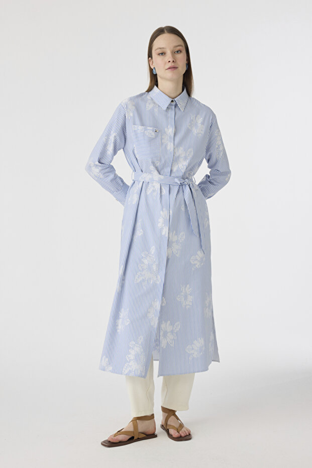 Striped Belted Shirt Dress Blue Tunic 1616