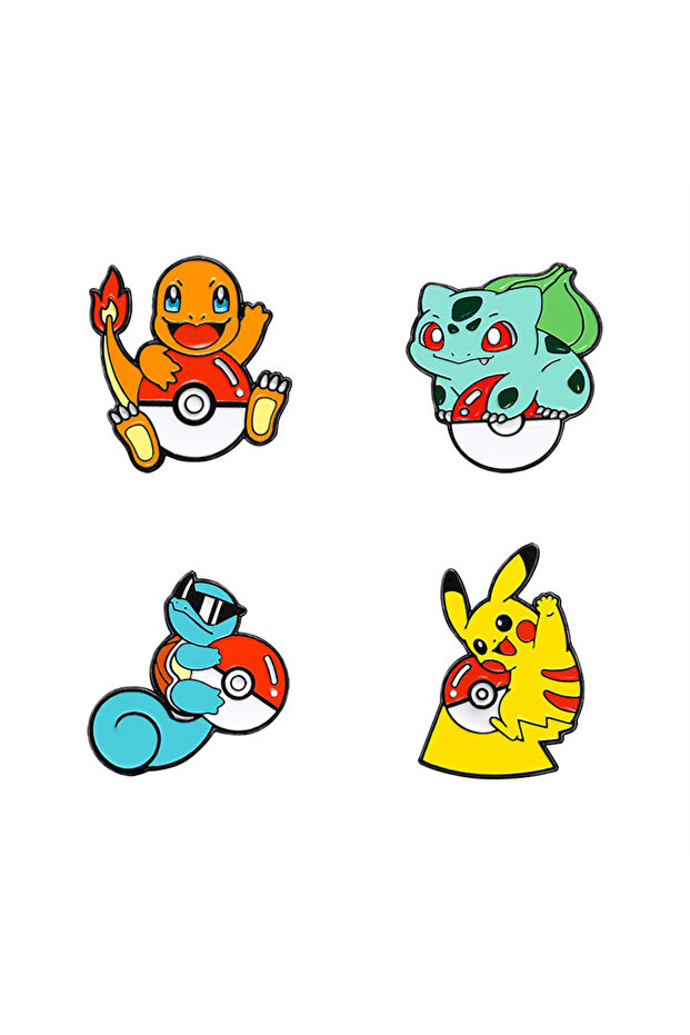 Bandai 1 4Pcs Pokemon Gameboy Enamel Pins Set Cute Pikachu Friends Game Console Bulbasaur Charmander