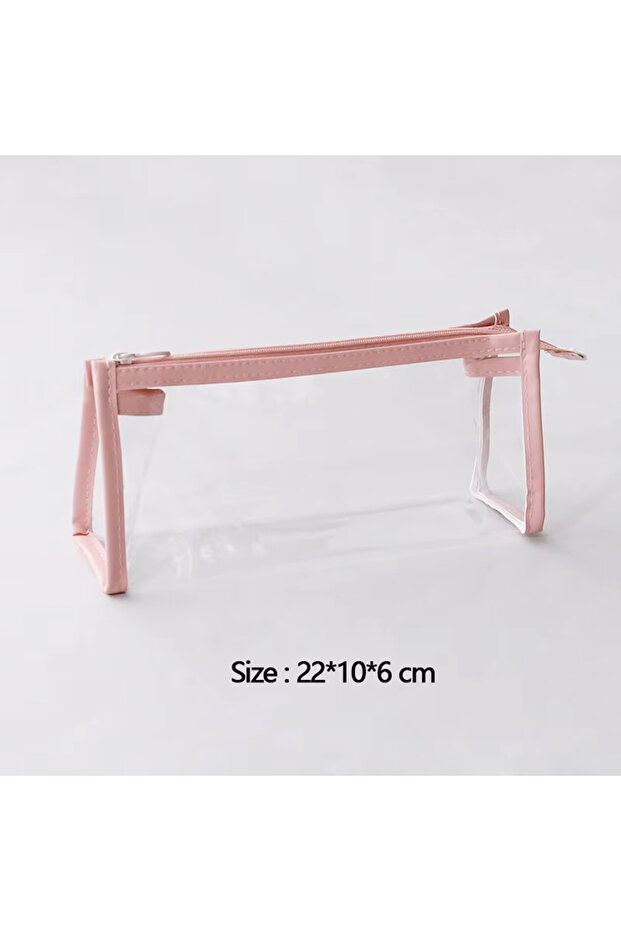 Pink Transparent Pencil Case Large Capacity Simple Pen Bag Kawaii Cosmetic Bag School Study Statione