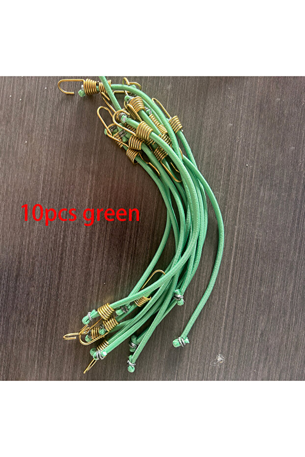 Green 10Pcs 10-Pack Heavy-Duty Elastic Straps with Metal Hooks for Outdoor Tent Storage - Elastic Te