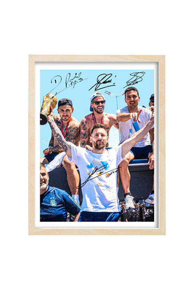 Lionel Messi - Paredes - De Paul Argentina Champion Autographed Poster with Frame 30x40cm