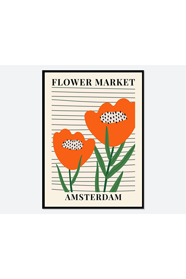 Flower Market Amsterdam Tulips Botanical Art Poster with Frame 50x40cm