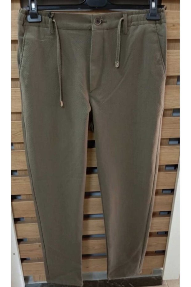 New Season Lace-Up Waist Lycra Ribbed Fabric Trousers Black