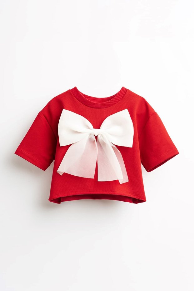 Leila Organza Bow Crop Short Sleeve Girls' T-Shirt