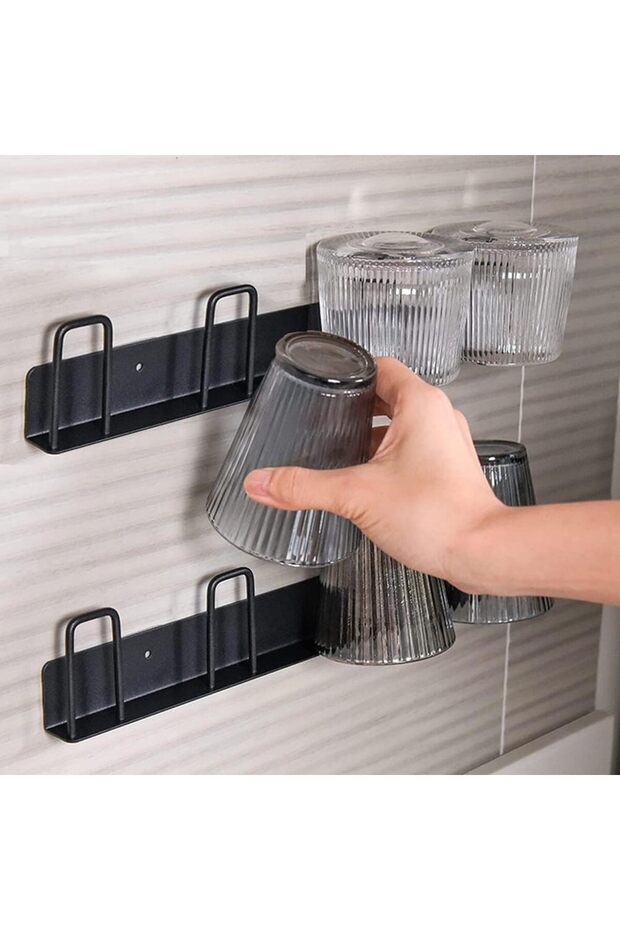 Silk Route Wall Mounted Mug Hooks Holder for 4 Cups 2-Pieces, Black