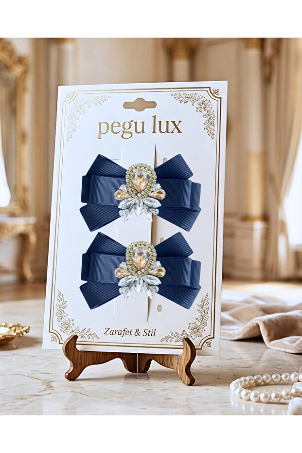 2-Pack Little Mini Lux Dark Blue Grogen Ribbon with Stone Closure, Holidays, Celebrations, Special Day