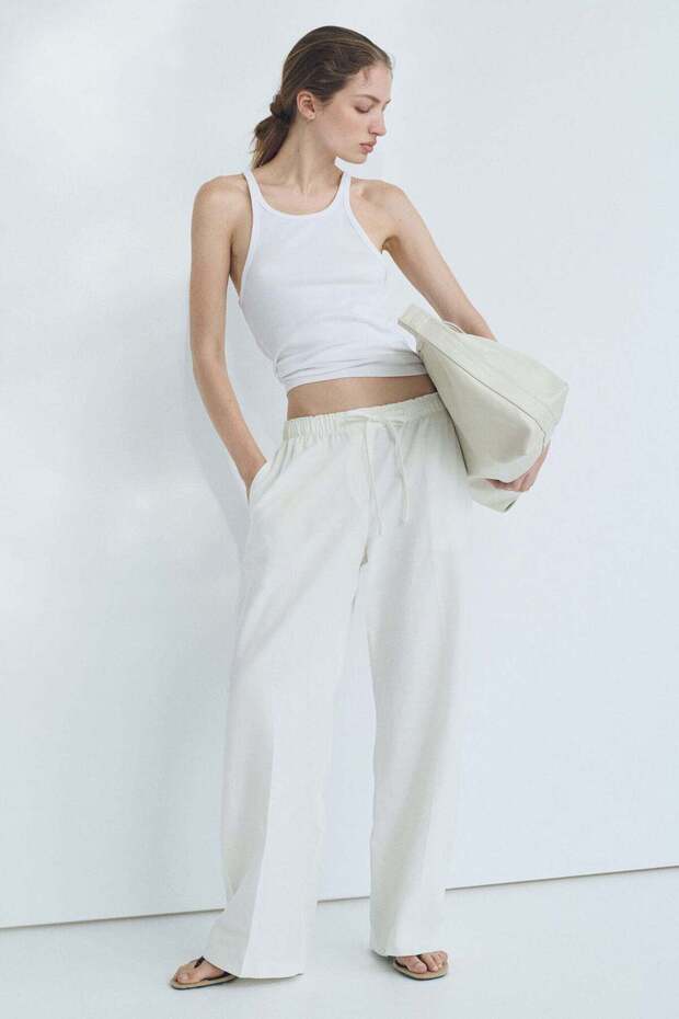 Linen-blend drawstring trousers