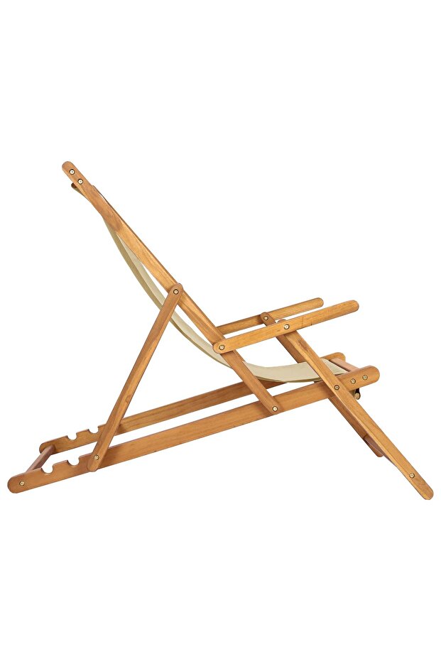 Scaun de plajă Bej Lemn solid de tec - 4