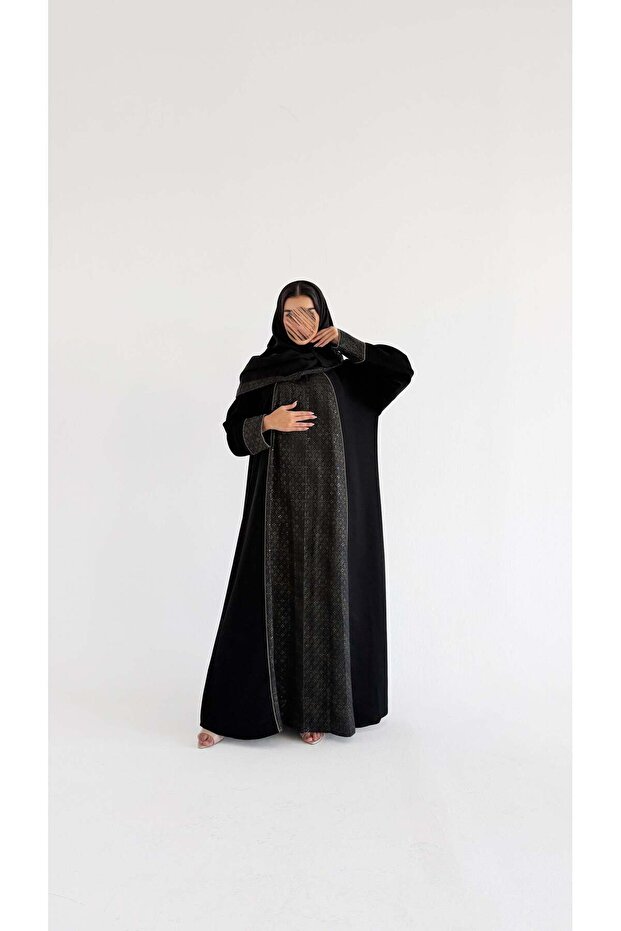 mwt1114 عباية كريب مع تدخيلة ركامة - 2