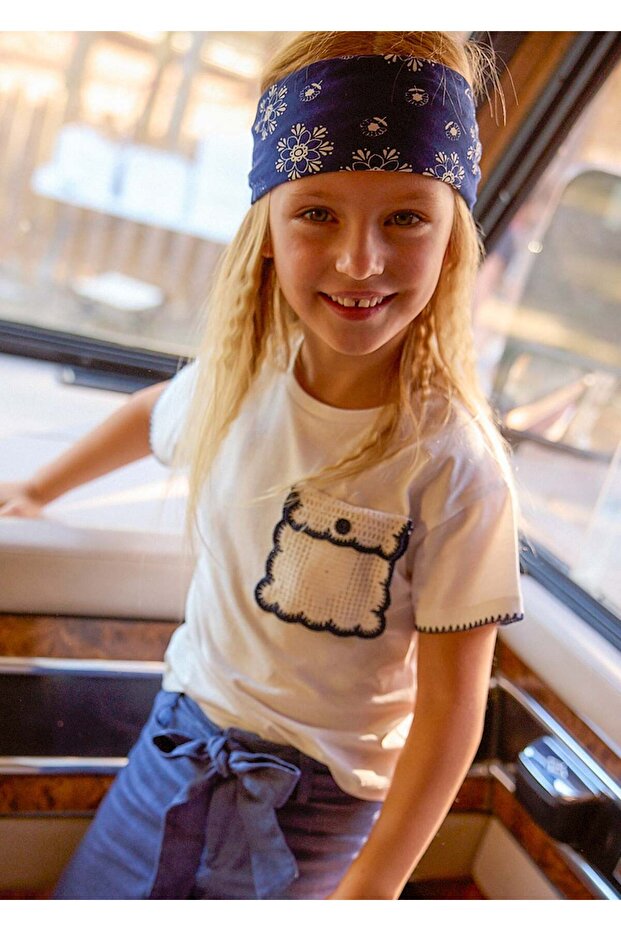 Girl's Knitted Detailed Tshirt Cream