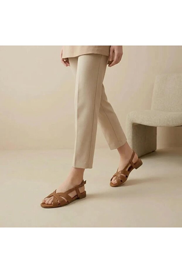 Genuine Leather Cross-Strapped Open-Back Women's Sandals