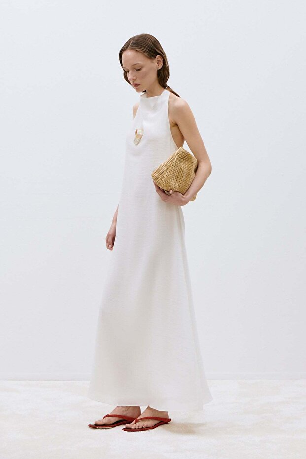 White Winnie Halter Neck Dress