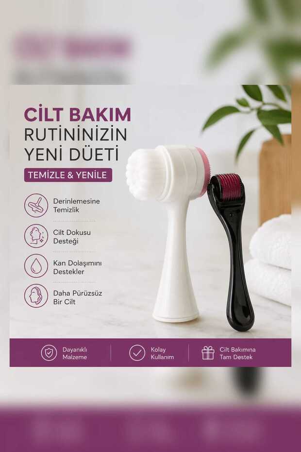2-Piece Skin Care Set – Micro Needle Derma Roller + Facial Cleansing Brush