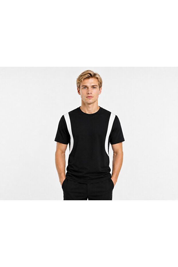 Men's Modal Blend Sporty Modern Basic T-Shirt with Side Stripe Detail